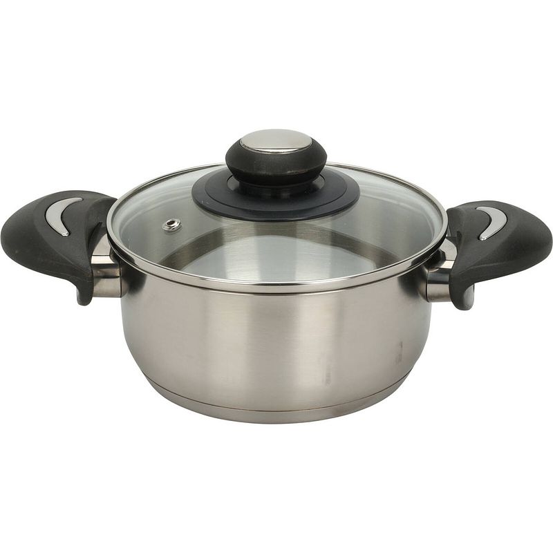 Foto van Excellent houseware kookpan met deksel - rvs/glas - 1.4l - d16 x h7.5 cm - kookpannen