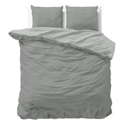 Foto van Dekbedovertrek double face - eenpersoons (140x220 cm) - antraciet polyester-katoen - dessin: effen - sleeptime elegance - dekbed-discounter.nl