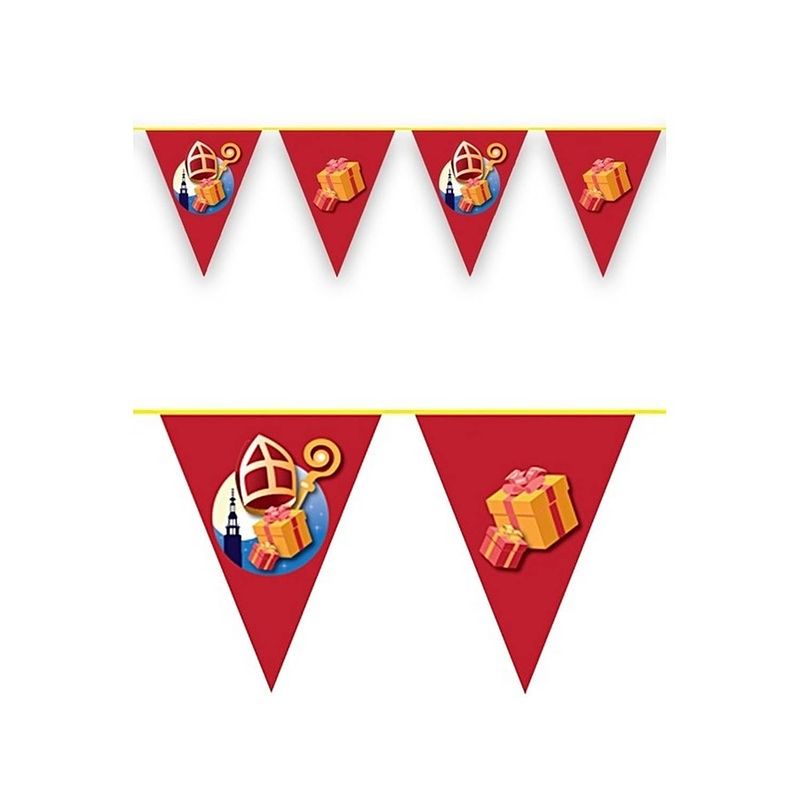 Foto van 3x sinterklaas decoratie vlaggen slinger rood 10 meter - feestslingers