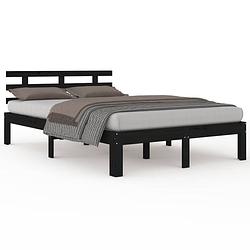 Foto van The living store houten bedframe - massief grenenhout - 150 x 200 cm - zwart