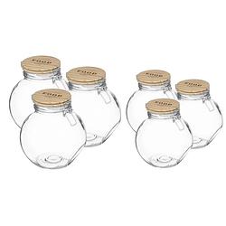 Foto van Set met 6x voorraadpotten 1,6l en 2,2l glas met houten deksel - voorraadpot