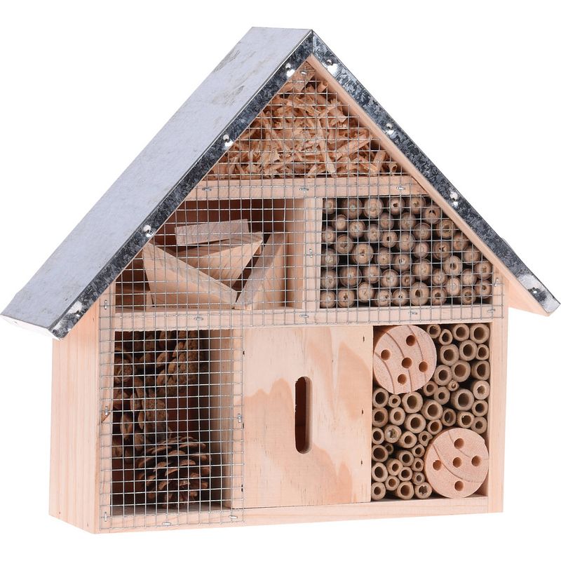 Foto van Insectenhotel huisje met metalen dak 30 cm - insectenhotel