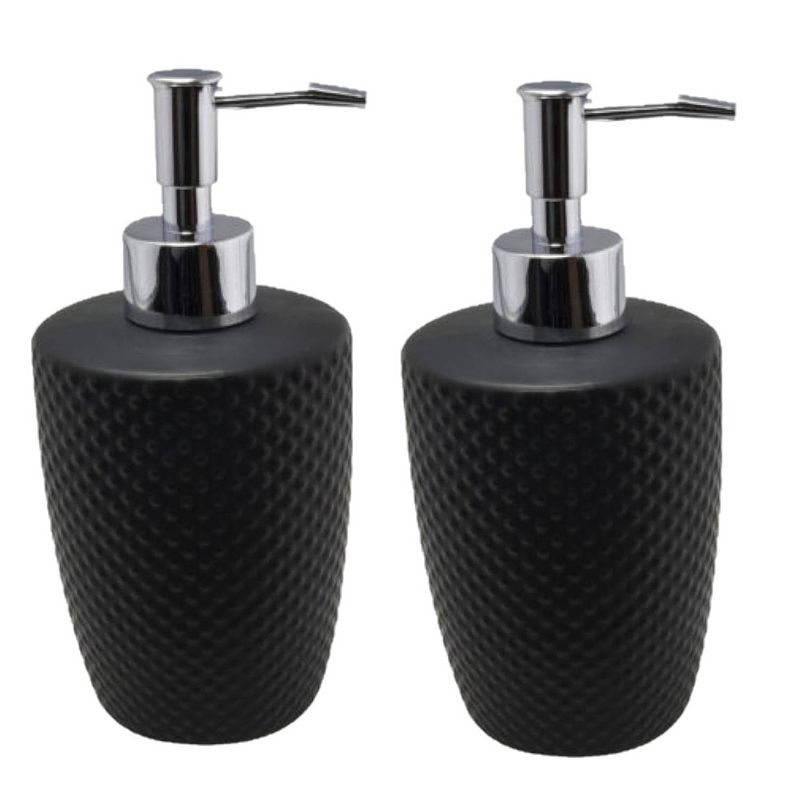 Foto van 2x stuks zeeppompjes/zeepdispensers zwart keramiek 400 ml - zeeppompjes