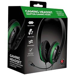 Foto van Raptor gaming hx200 over ear headset kabel gamen stereo zwart/groen volumeregeling, microfoon uitschakelbaar (mute)