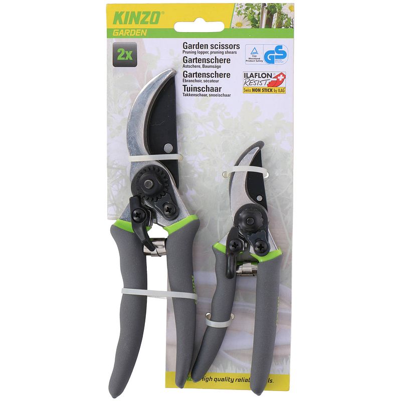 Foto van Kinzo garden snoeischaren - 2 stuks - 21 cm - 16 cm - speciale coating voor grip, comfort en duurzaamheid