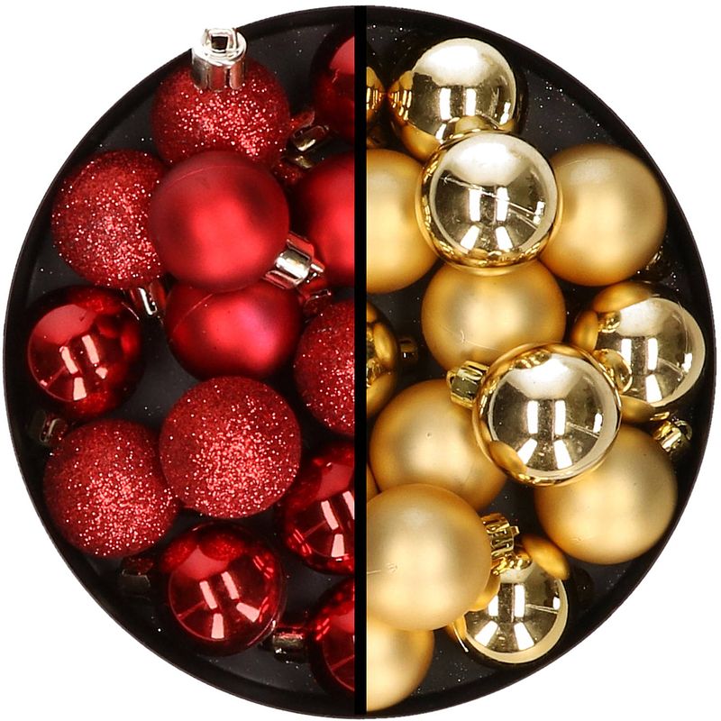 Foto van 36x stuks kunststof kerstballen rood en goud 3 en 4 cm - kerstbal