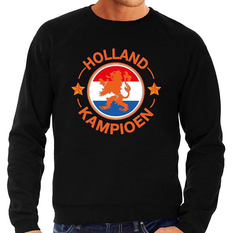 Foto van Grote maten zwarte fan sweater / trui holland kampioen met leeuw ek/ wk voor heren 3xl - feesttruien