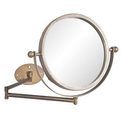 Foto van Haes deco - ronde spiegel - koperkleurig - 37x2x32 cm - metaal / hout - wandspiegel, spiegel rond, make-up spiegel