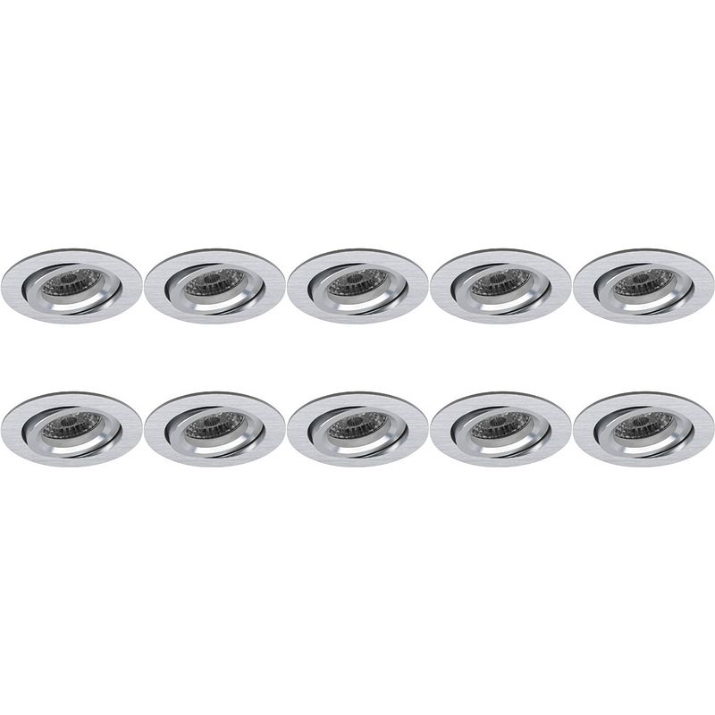 Foto van Spot armatuur 10 pack - pragmi aerony pro - gu10 fitting - inbouw rond - mat zilver - aluminium - kantelbaar - ø82mm