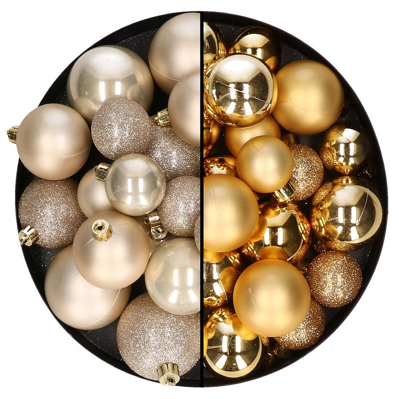 Foto van Kerstballen 60x stuks - mix goud/champagne - 4-5-6 cm - kunststof - kerstbal