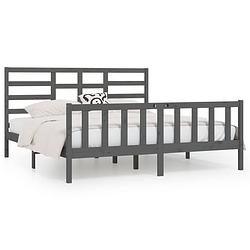 Foto van The living store bedframe grenenhout - 205.5 x 186 x 104 cm - grijs - 180 x 200 cm - montage vereist