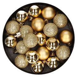 Foto van 20x stuks kleine kunststof kerstballen goud 3 cm mat/glans/glitter - kerstbal