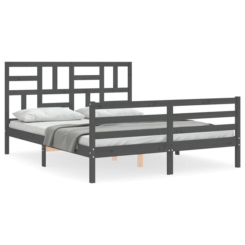 Foto van The living store bed - massief grenenhout - grijs - 205.5 x 165.5 x 104 cm - multiplex lattenbodem