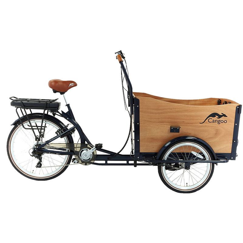 Foto van Cangoo elektrische bakfiets travel 20 inch unisex 6v v-brakes blauw/naturel