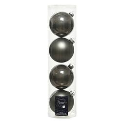 Foto van 4x stuks glazen kerstballen antraciet (warm grey) 10 cm mat/glans - kerstbal