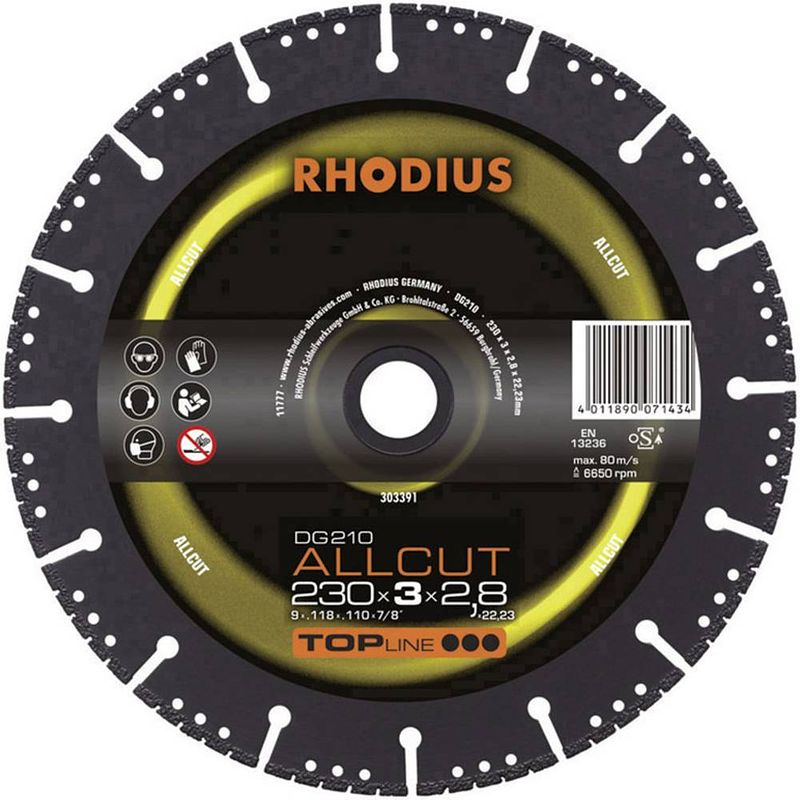 Foto van Rhodius 303390 dg210 allcut diamanten doorslijpschijf diameter 180 mm 1 stuk(s)