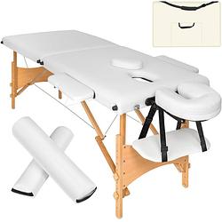 Foto van Tectake® - 2 zones massagetafel-set met 5cm matras, rolkussens en houten frame - wit - 404746