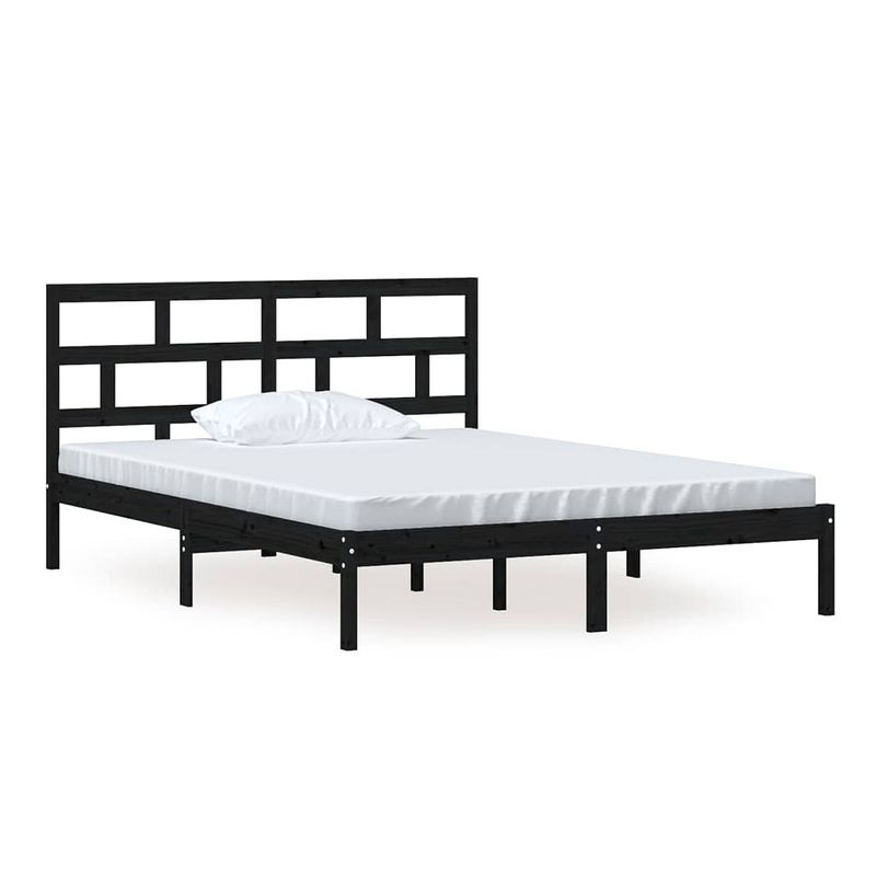 Foto van The living store bed the living store - grenenhouten bedframe 150x200 cm - zwart