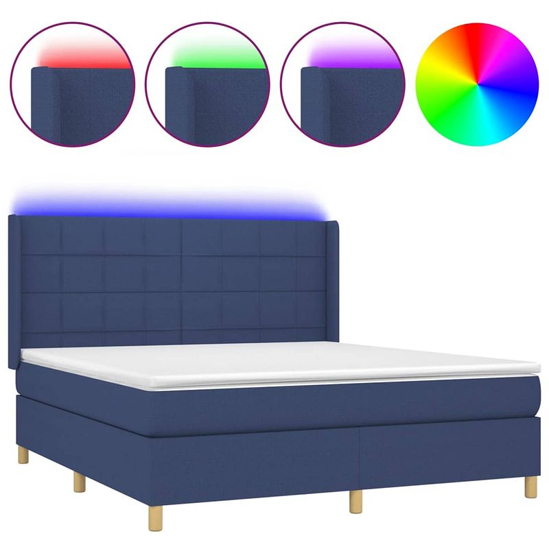 Foto van The living store boxspring blauw 203x183x118/128cm - led - pocketvering matras - huidvriendelijk topmatras