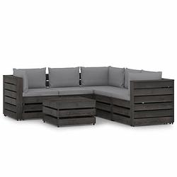 Foto van Vidaxl 6-delige loungeset met kussens grijs geïmpregneerd hout