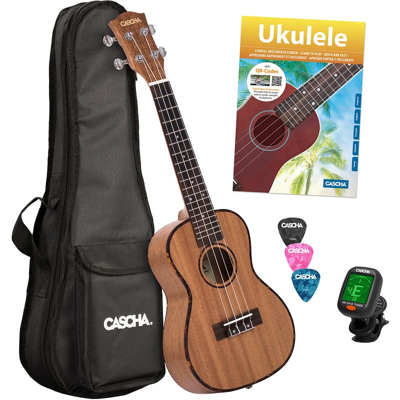 Foto van Cascha hh 2049 premium mahogany tenor ukelele set (4-talig)