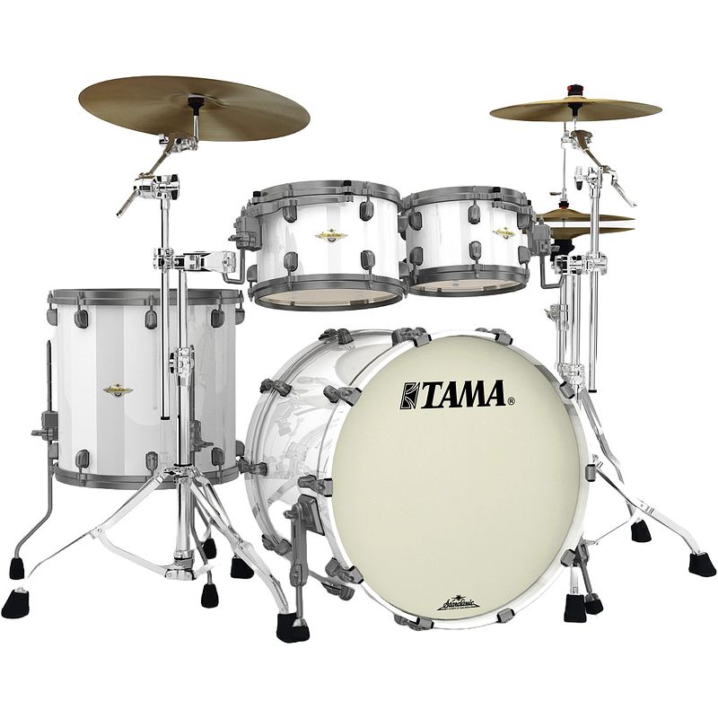 Foto van Tama ma42tzus-pwh starclassic maple piano white 4d. shellset smoked black nickel hardware