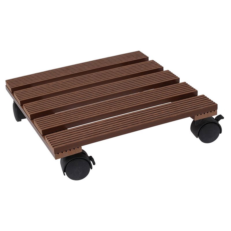 Foto van Pro garden plantentrolley - hout - bruin - vierkant - 29 x 29 cm - 100 kilo - planten onderzetter