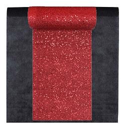 Foto van Feest tafelkleed met glitter tafelloper - op rol - zwart/rood - 10 meter - feesttafelkleden