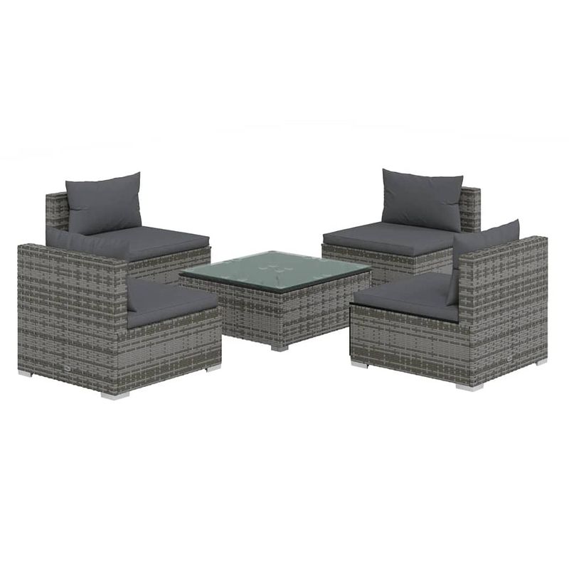 Foto van Vidaxl 5-delige loungeset met kussens poly rattan grijs