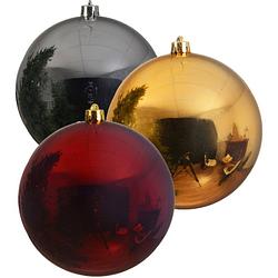 Foto van Kerstversieringen set van 6x grote kunststof kerstballen goud-zilver-rood 14 cm glans - kerstbal