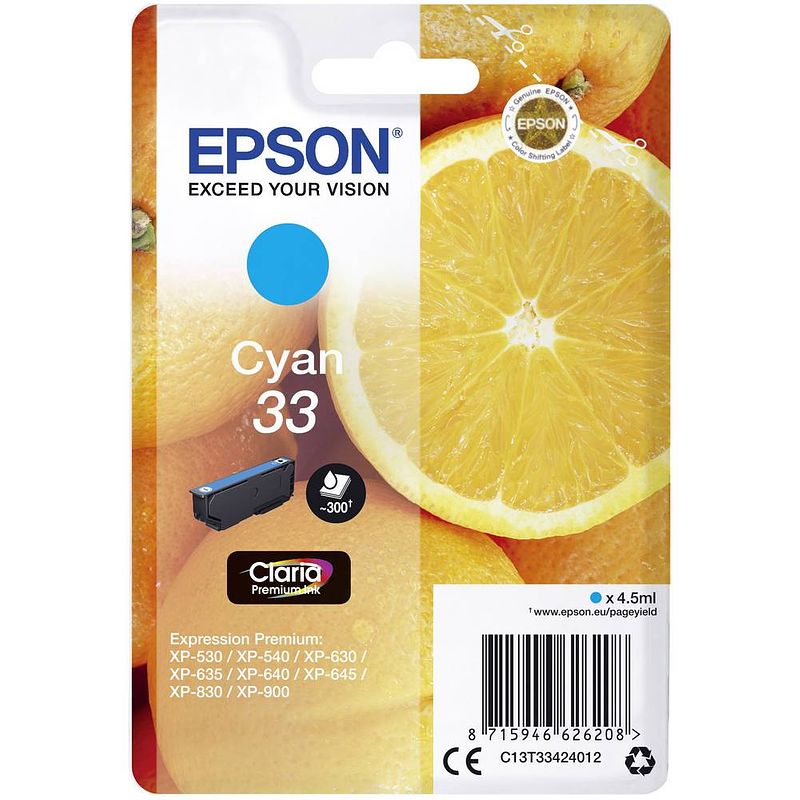 Foto van Epson inktcartridge 33 cyaan, 300 pagina's - oem: c13t33424012