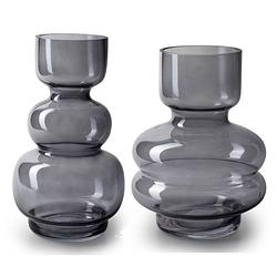 Foto van Bloemenvazen - set van 2x - smoke grijs/transparant glas - vazen