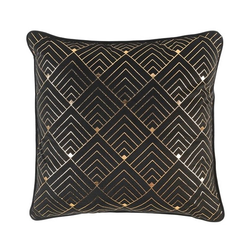 Foto van Casa di elturo velvet kussen piping - zwart - goud - 45 x 45 cm (incl. vulling)