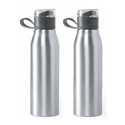 Foto van Aluminium waterfles/drinkfles - 2x - metallic zilver - met schroefdop - 700 ml - drinkflessen