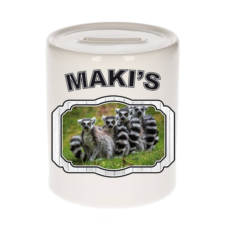 Foto van Dieren maki familie spaarpot - makis/ maki apen spaarpotten kinderen 9 cm - spaarpotten