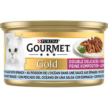 Foto van Purina® gourmet gold luxe mix met zeevis in een saus met spinazie 85g bij jumbo