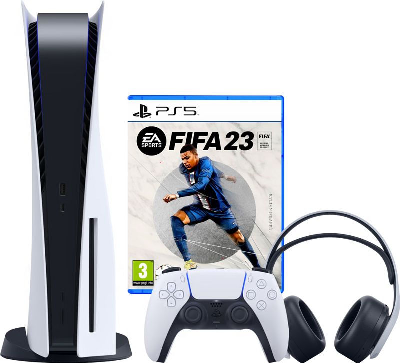 Foto van Playstation 5 disc edition + fifa 23 + 3d pulse gaming headset