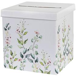Foto van Enveloppendoos bloemen - bruiloft - wit/groen - karton - 20 x 20 cm - feestdecoratievoorwerp