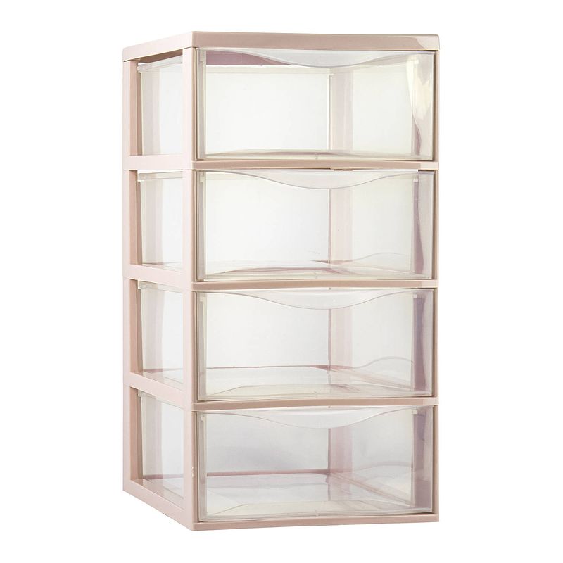 Foto van Plasticforte ladeblokje/bureau organizer 4x lades - transparant/beige - l26 x b37 x h49 cm - ladeblok