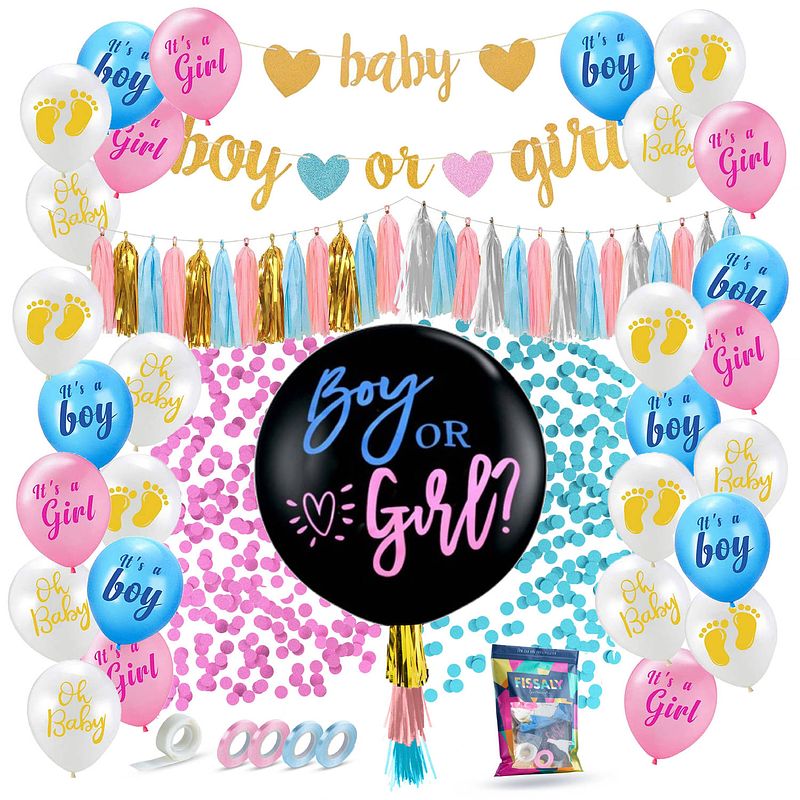 Foto van Fissaly® 42 stuks gender reveal party ballonnen decoratie - baby boy or girl feestpakket - roze & blauw