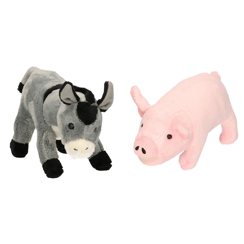 Foto van Pluche knuffel boerderijdieren set ezel en varken van 21 cm - knuffel boederijdieren