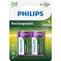 Foto van Philips rechargeable nimh c/hr14 3000mah blister 2