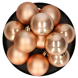 Foto van Kerstballen - 12x st - lichtbruin - 6 cm - kunststof - glans/mat - kerstversiering - kerstbal