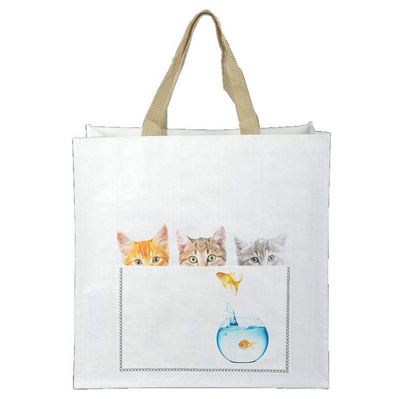 Foto van Esschert design shopper poes met vis 22 liter pp wit/bruin