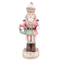 Foto van Clayre & eef beeld notenkraker 24 cm roze kunststof kerstdecoratie beeld decoratie decoratieve accessoires roze