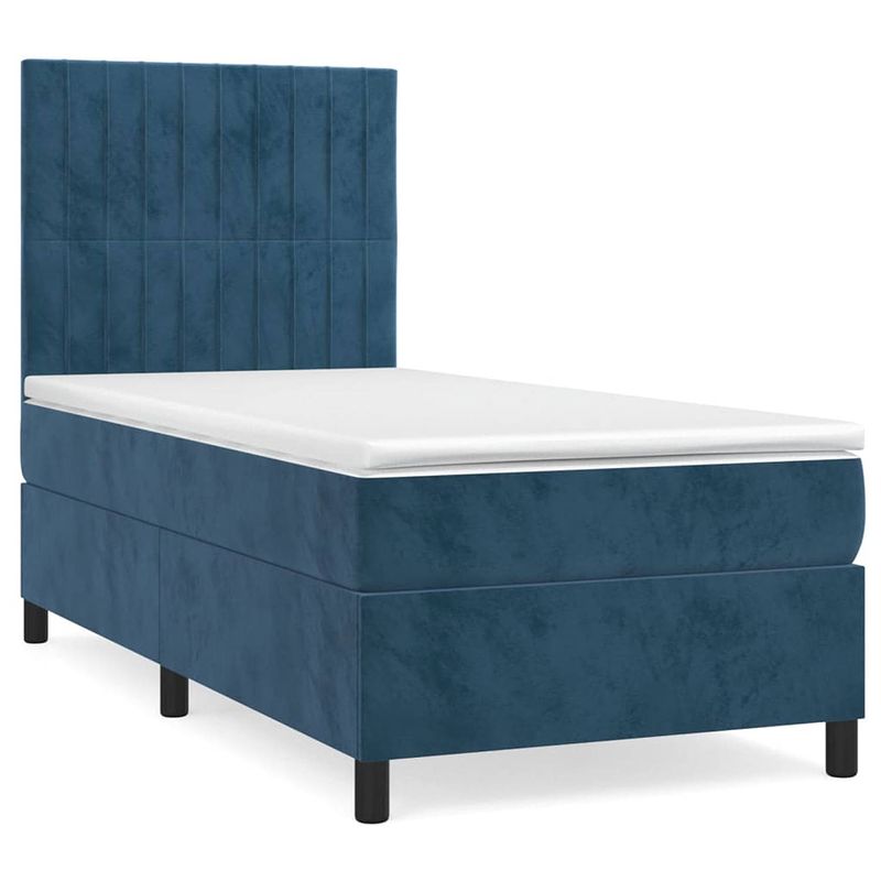 Foto van The living store boxspringbed - donkerblauw - 203 x 100 x 118/128 cm - fluweel - pocketvering