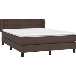 Foto van The living store boxspringbed - bed bruin kunstleer 203x147x78/88 cm - pocketvering matras 140x200x20 cm - topmatras