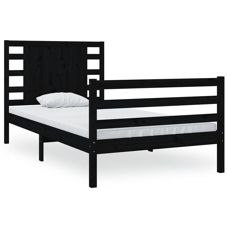 Foto van The living store houten bedframe - grenenhout - 205.5 x 95.5 x 69.5 cm - zwart