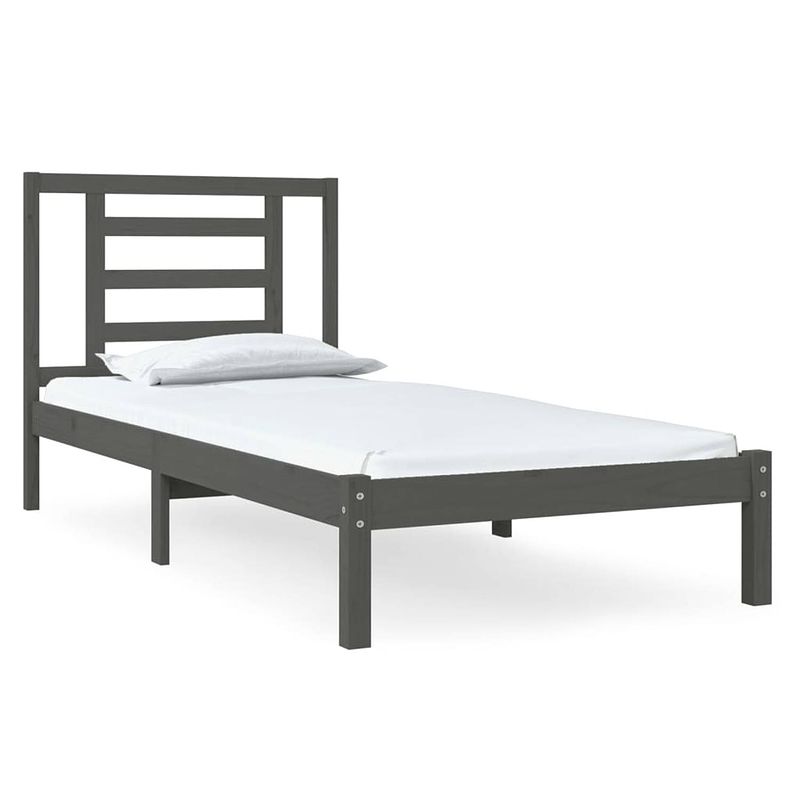 Foto van The living store bedframe - grijs massief grenenhout - 205.5 x 105.5 x 31 cm - comfortabel hoofdeinde