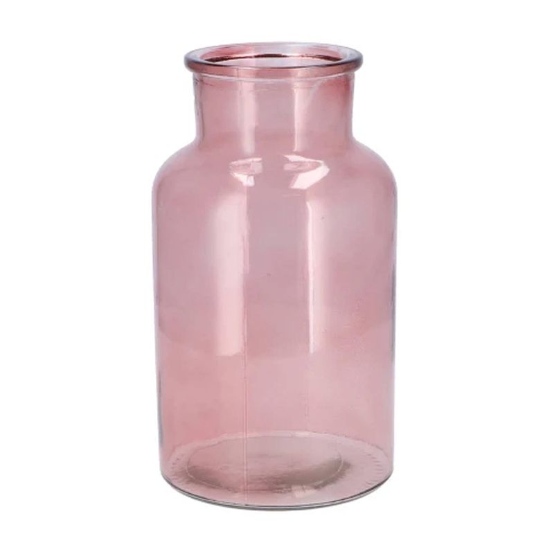 Foto van Dk design bloemenvaas melkbus fles - helder glas oudroze - d15 x h26 cm - vazen